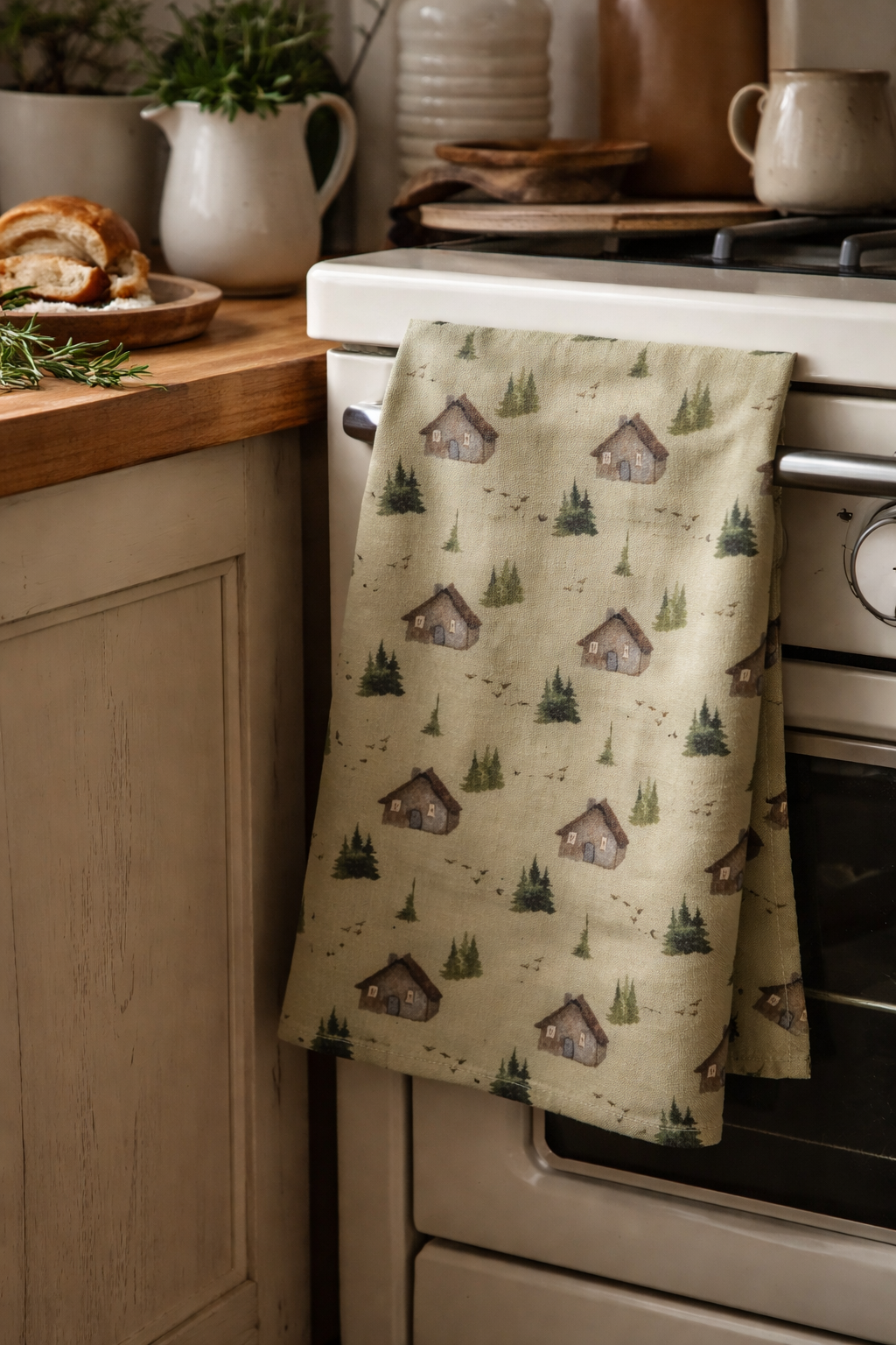 A Home That Waits Tea Towel – Cottage Tree Art-Led Cotton Linen Kitchen Towel