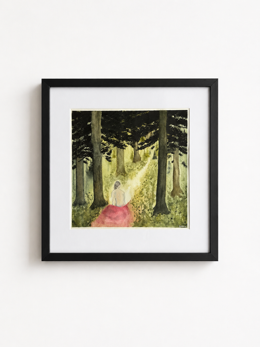 She Walks the Quiet Path | Original Woodland Watercolour Painting (12x12”)