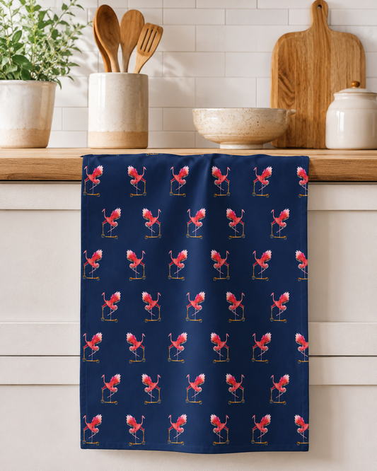 Let’s ’minGO! Tea Towel – Flamingo on Scooter Art-Led Cotton Kitchen Towel