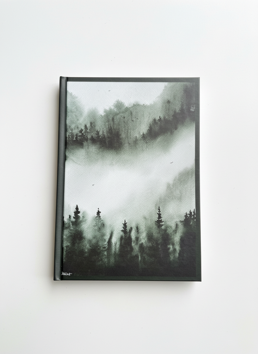 Emerald Veil A5 Hardback Notebook | Moody Pine Forest Journal | Mist & Woodland Art Notebook