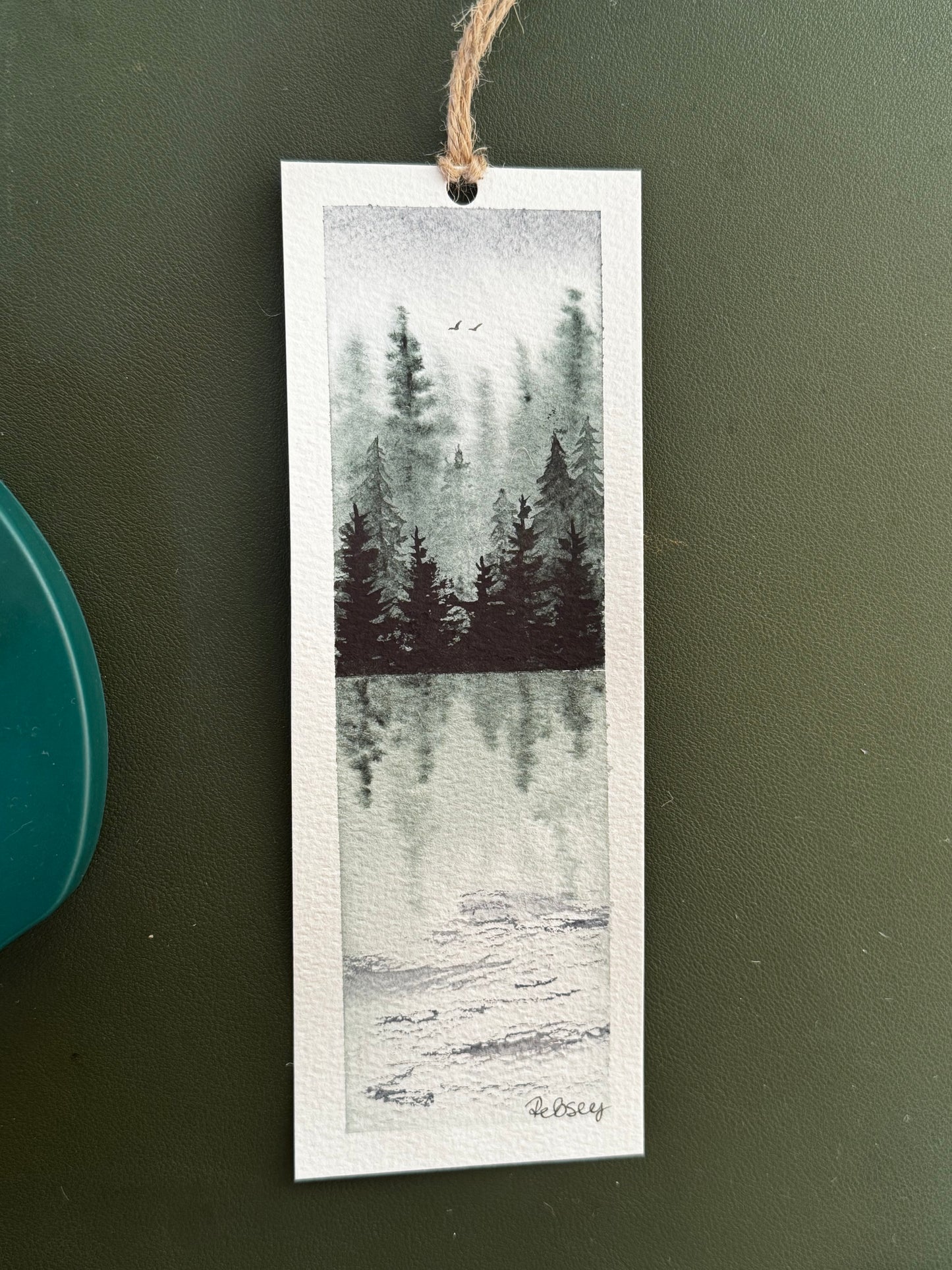 Reflection Forest Bookmark – Hand-Painted Lake & Trees Watercolour Bookmark