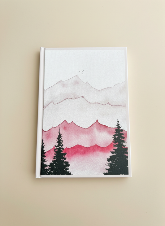 Rose Tinted Peaks A5 Hardback Notebook | Pink Mountain Landscape Journal | Watercolour Nature Notebook