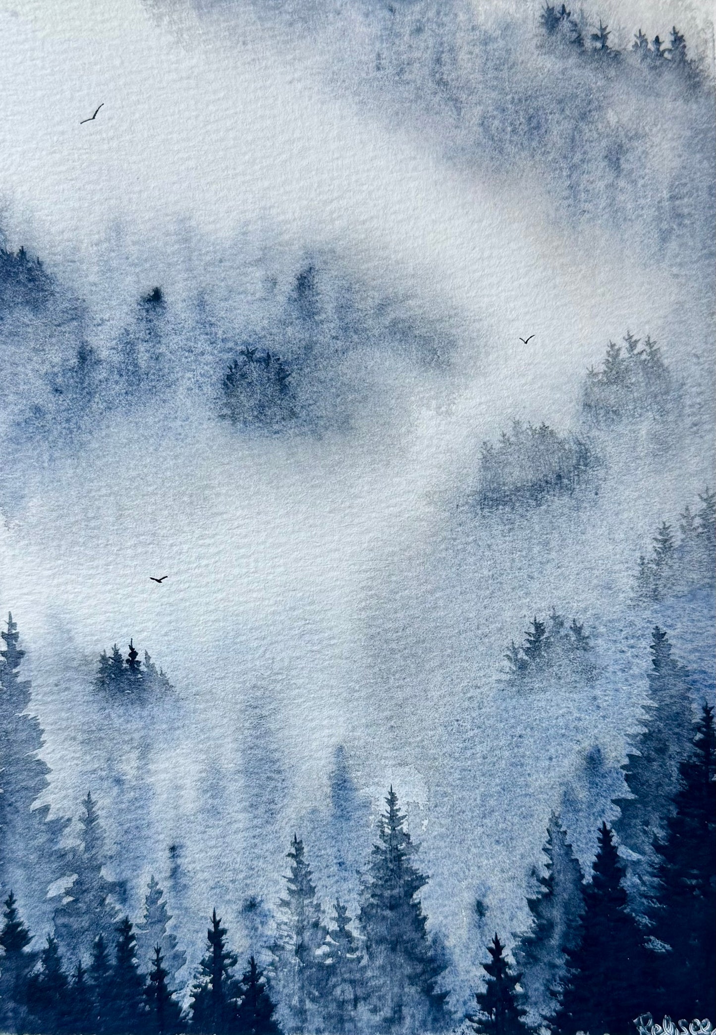 Lullaby Forest– Original Watercolour Painting | 8x6” Artwork in A4 Mount
