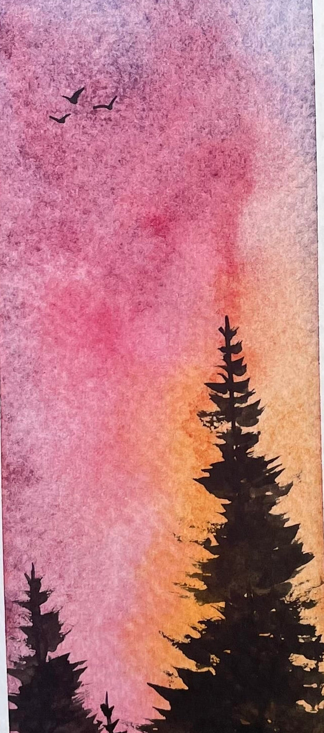 Winter Forest Bookmark – Twilight Pine Watercolour Art