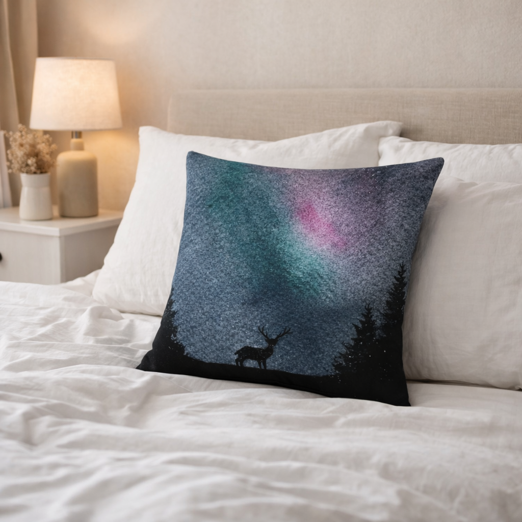 Stargazer Cushion | Celestial Watercolour Art Cushion, Night Sky Decor