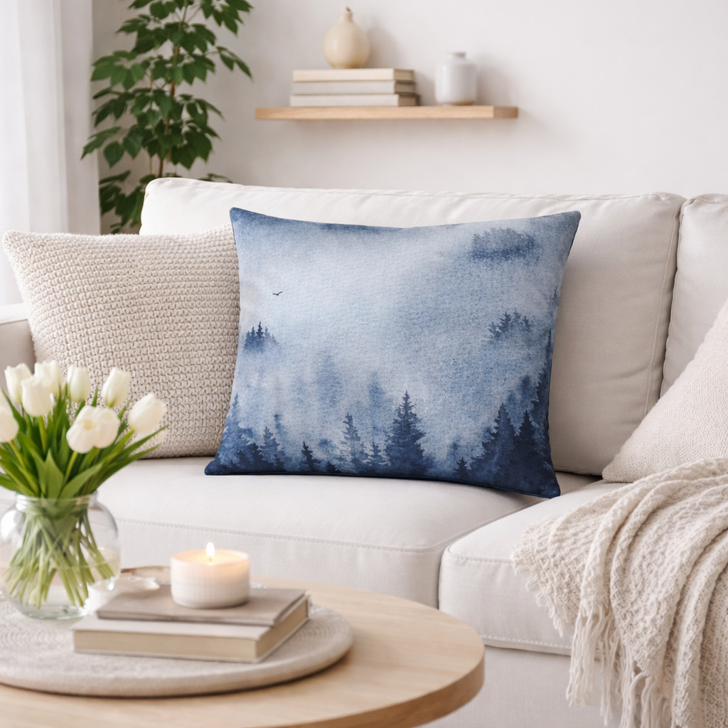 Lullaby Forest Cushion | Misty Woodland Art Cushion, Calm & Cozy Home Accent