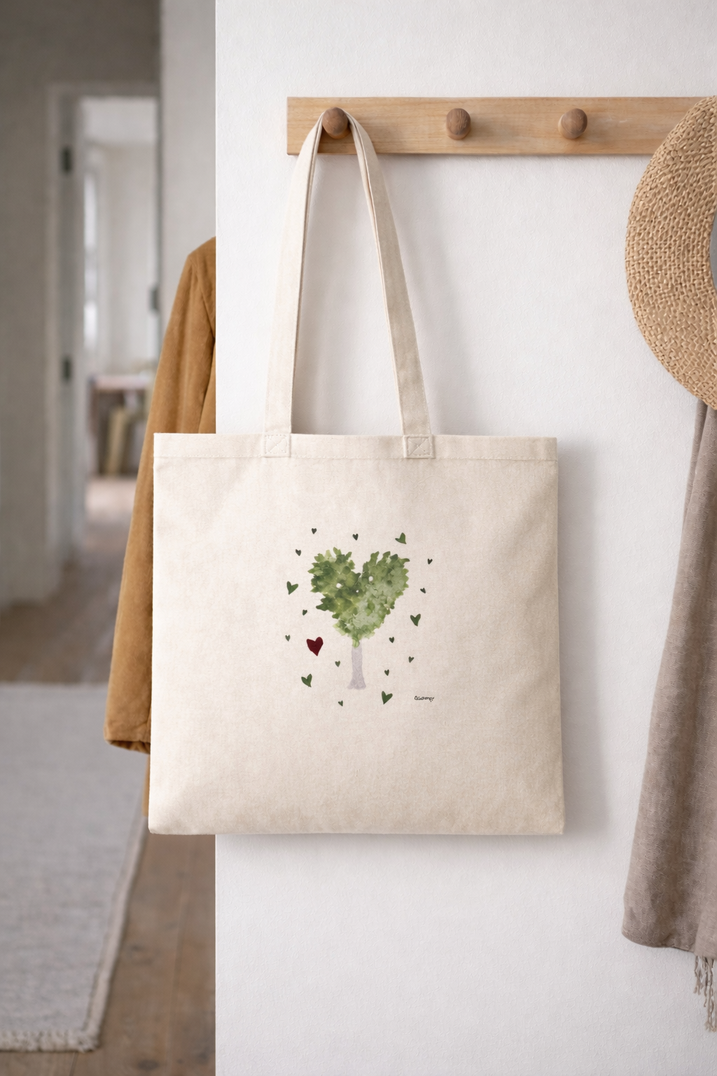 The Way to School Tote Bag – Organic Cotton Heart Tree Illustration | Eco-Friendly Nature Shopper
