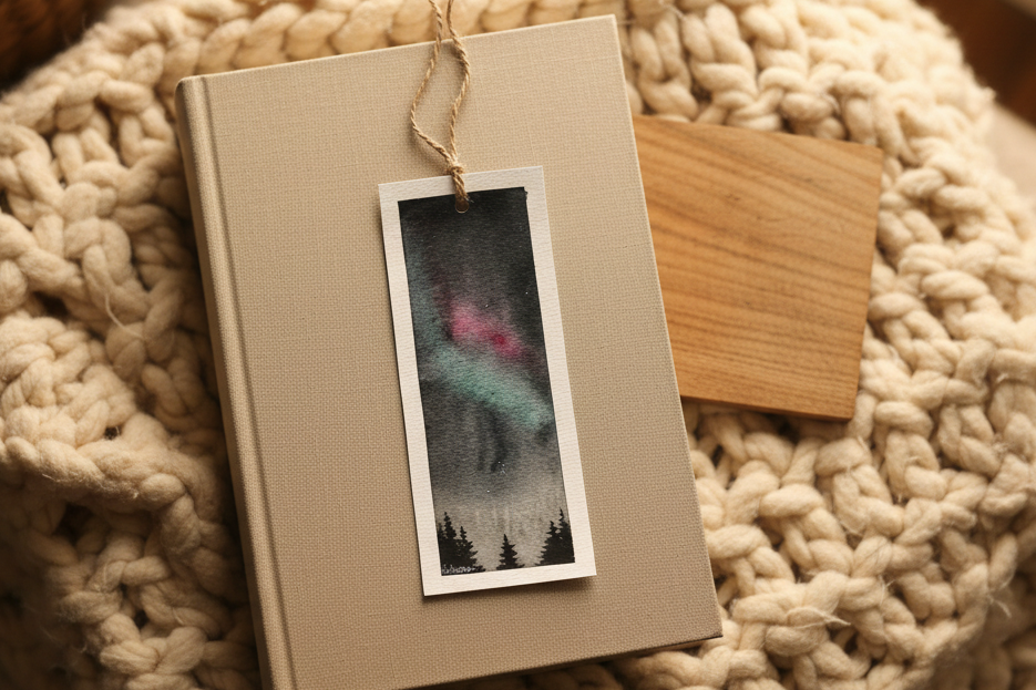 Aurora Bookmark – Hand-Painted Northern Lights Watercolour
