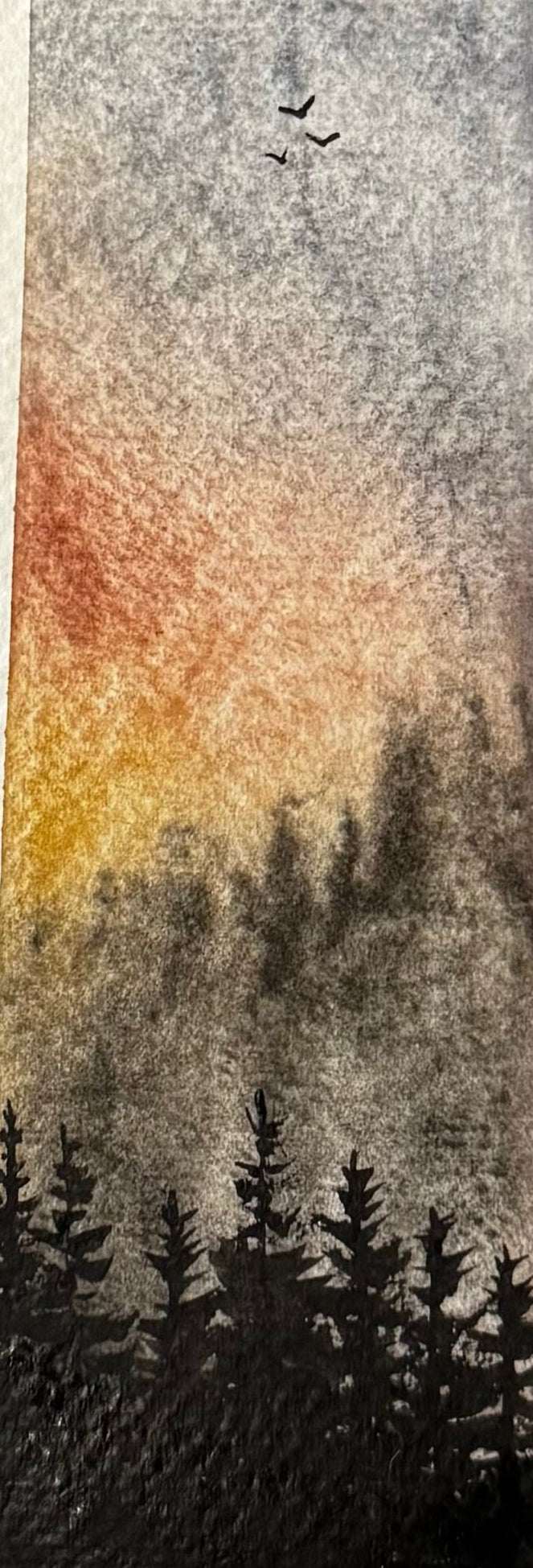 Sunset Forest Bookmark – Warm Sky Watercolour Art