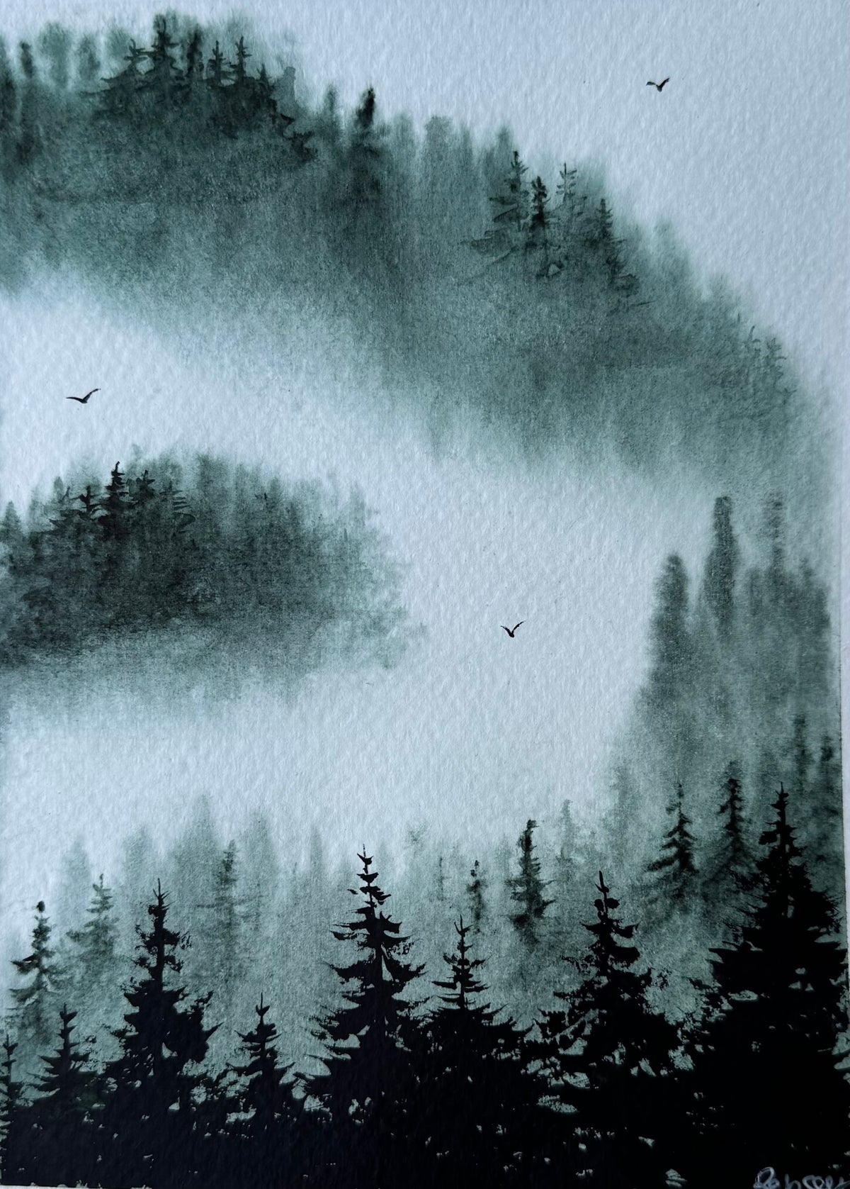At Peace in the Pines | Original Woodland Forest Watercolour Painting | Framed 8×6