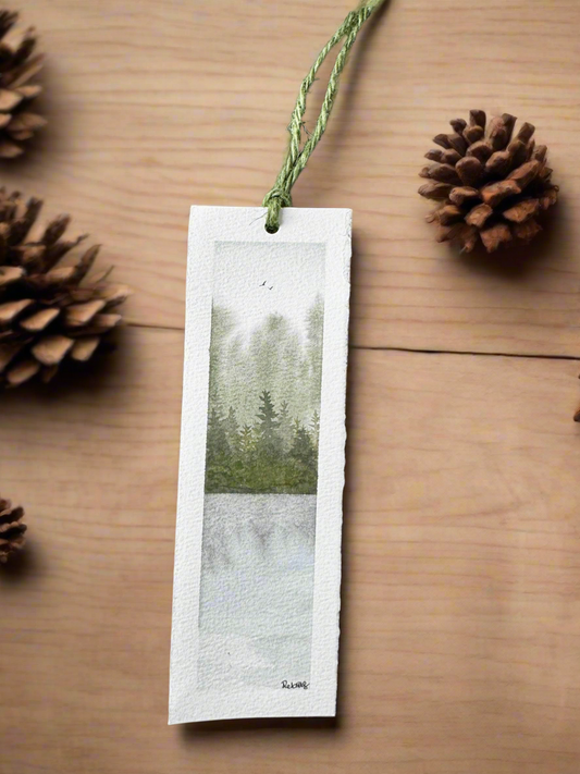 Reflection Forest Bookmark – Hand-Painted Lake & Trees Watercolour Bookmark