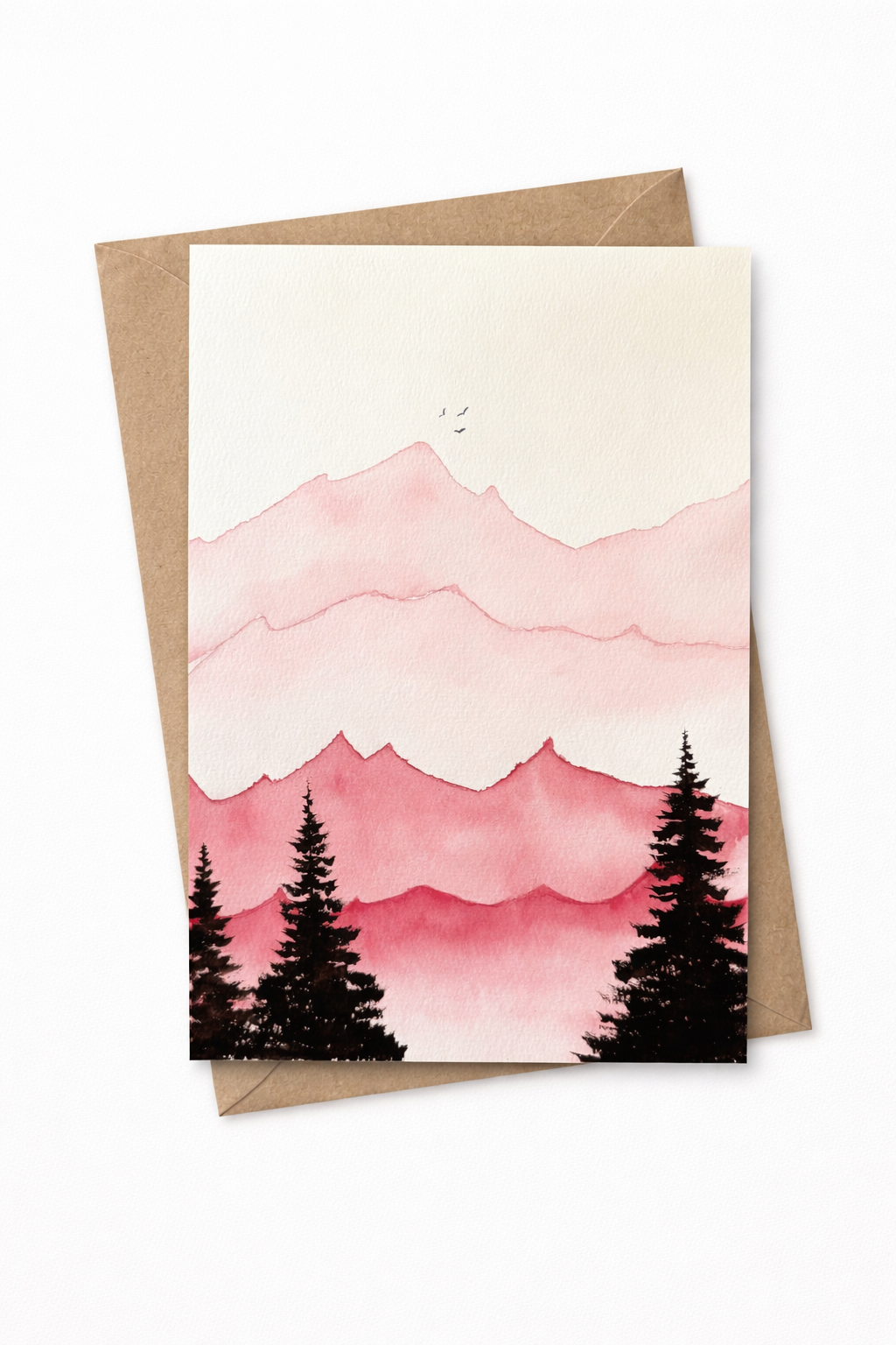 Rose Tinted Peaks | Sustainable Art Greeting Card | Recycled A6 | Nature-Inspired Illustration