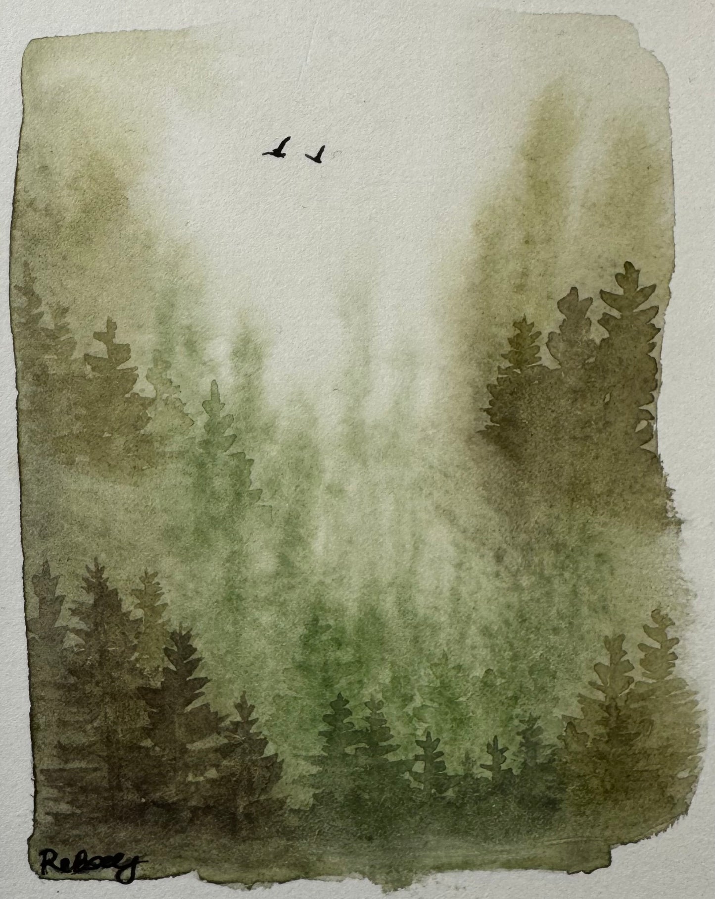 Deep in the Forest - Original Minimalist Watercolour Painting | 6x4”