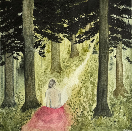 She Walks the Quiet Path | Original Woodland Watercolour Painting (12x12”)