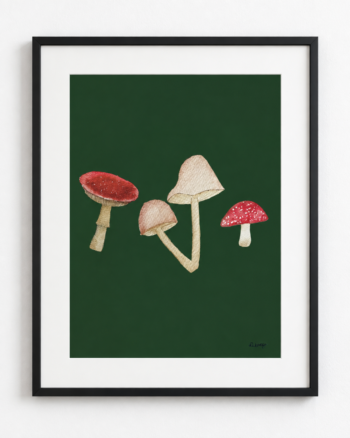 So Mush Love Green Mushroom Pattern | Illustrated A4 Art Print in A3 Mount