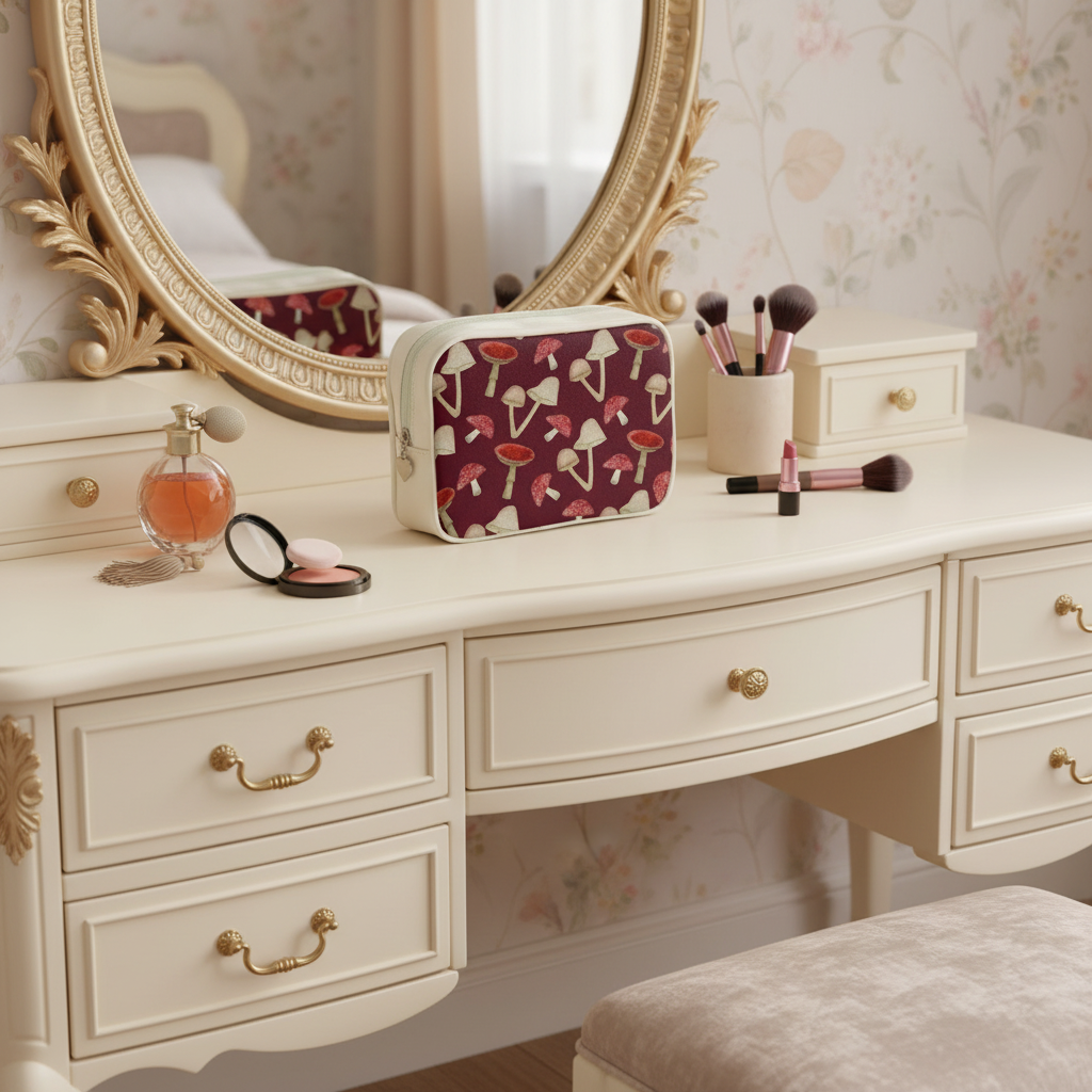 ‘Mushrooms’ Make Up Bag – Woodland Fungi Illustration | Nature Inspired Cosmetic, Toiletries Bag