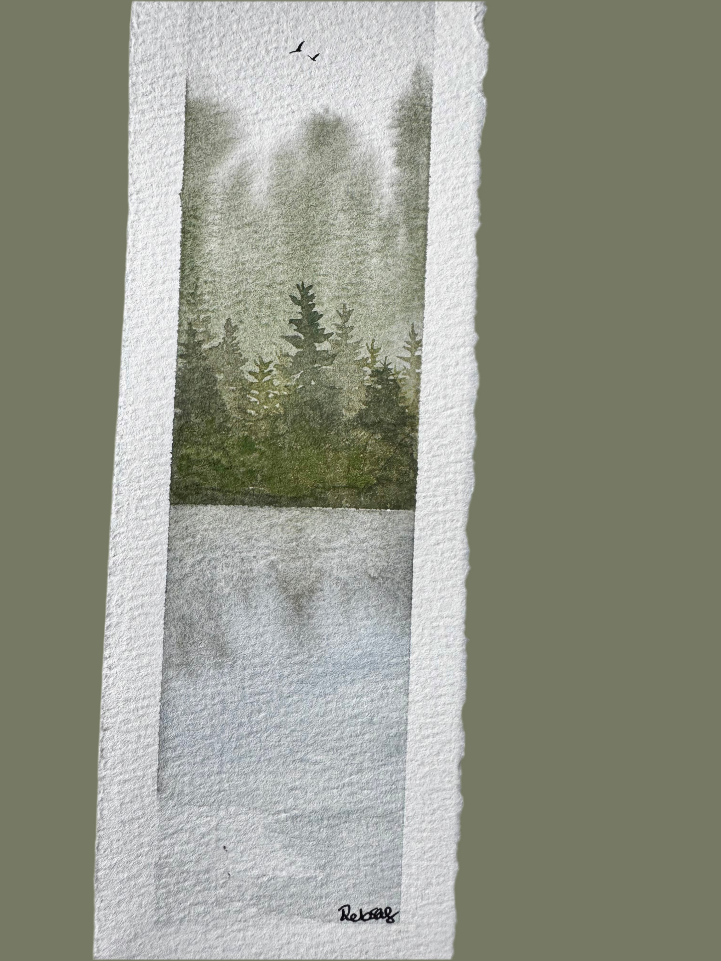 Reflection Forest Bookmark – Hand-Painted Lake & Trees Watercolour Bookmark