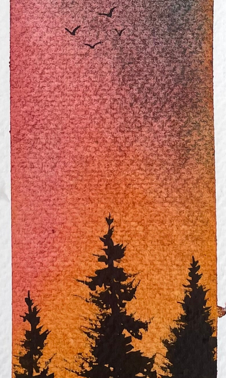Winter Forest Bookmark – Twilight Pine Watercolour Art