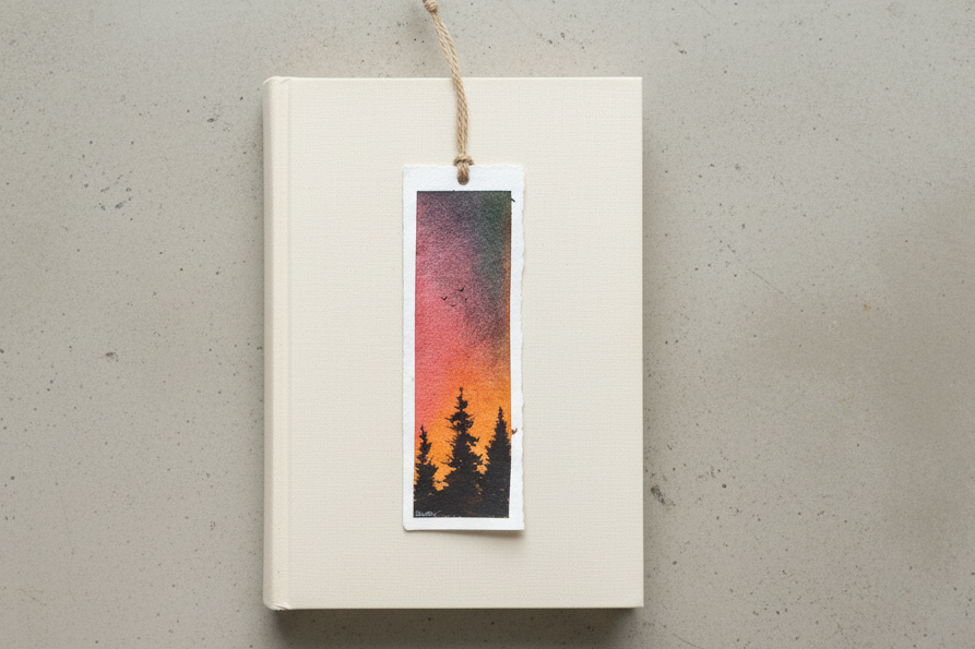 Winter Forest Bookmark – Twilight Pine Watercolour Art