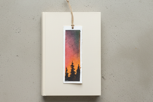Winter Forest Bookmark – Twilight Pine Watercolour Art