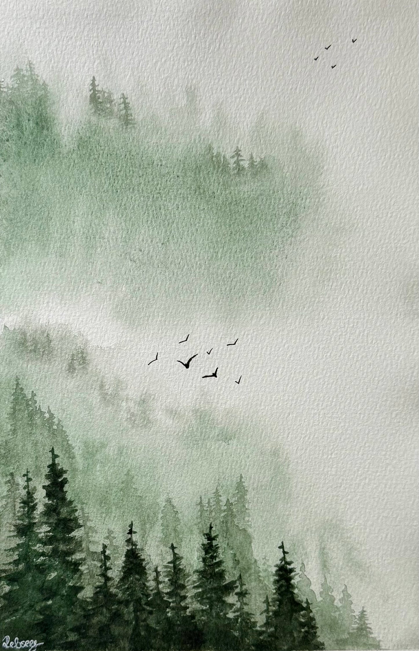 The Flock and the Fog | Original Watercolour Painting | A4
