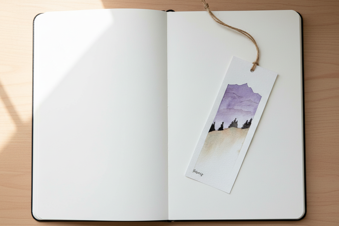 Hills Bookmark – Lilac Landscape Watercolour Bookmark