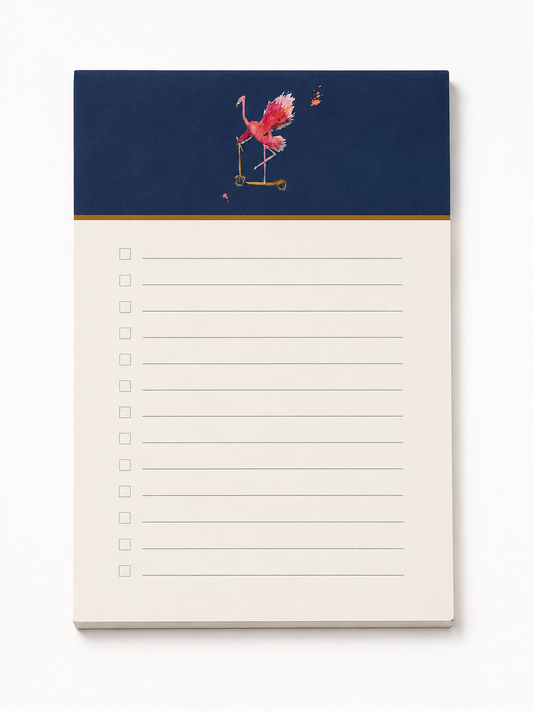 Let’s ’minGO! A6 To-Do Notepad | Flamingo on Scooter Art Inspired | Recycled Paper Checklist Pad