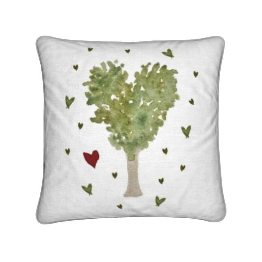 The Way to School Heart Tree Cushion | Illustrated Cotton Cushion (40 × 40 cm)