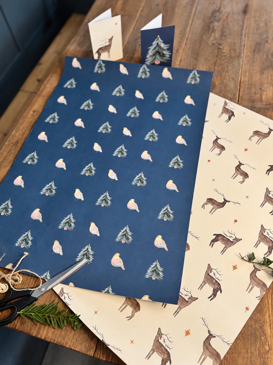 Christmas Gift Wrap Duo | 2 x 50 x 70cm | FSC Recyclable Paper | Reindeers & Robins