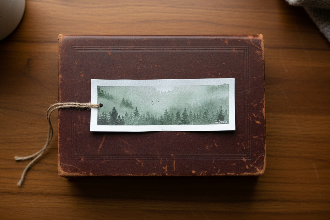 Forest Canopy Bookmark – Green Woodland Watercolour Art
