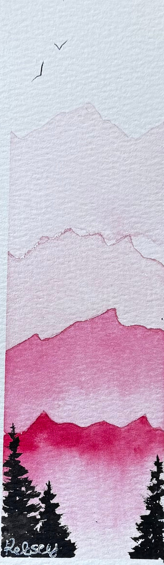 Pink Mountain Bookmark – Sunset Watercolour Landscape Art