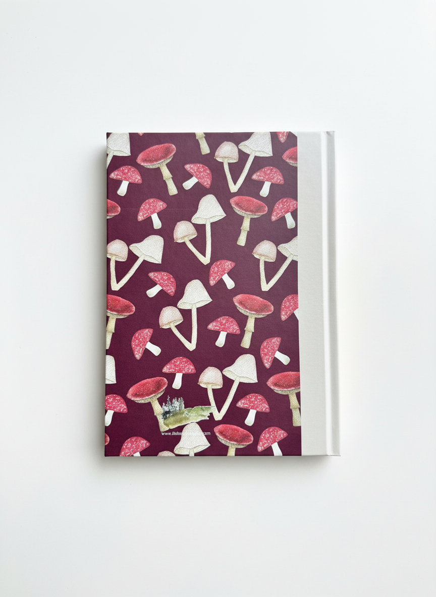 Mushrooms A5 Hardback Notebook | Woodland Pattern Journal | Cottagecore Mushroom Stationery