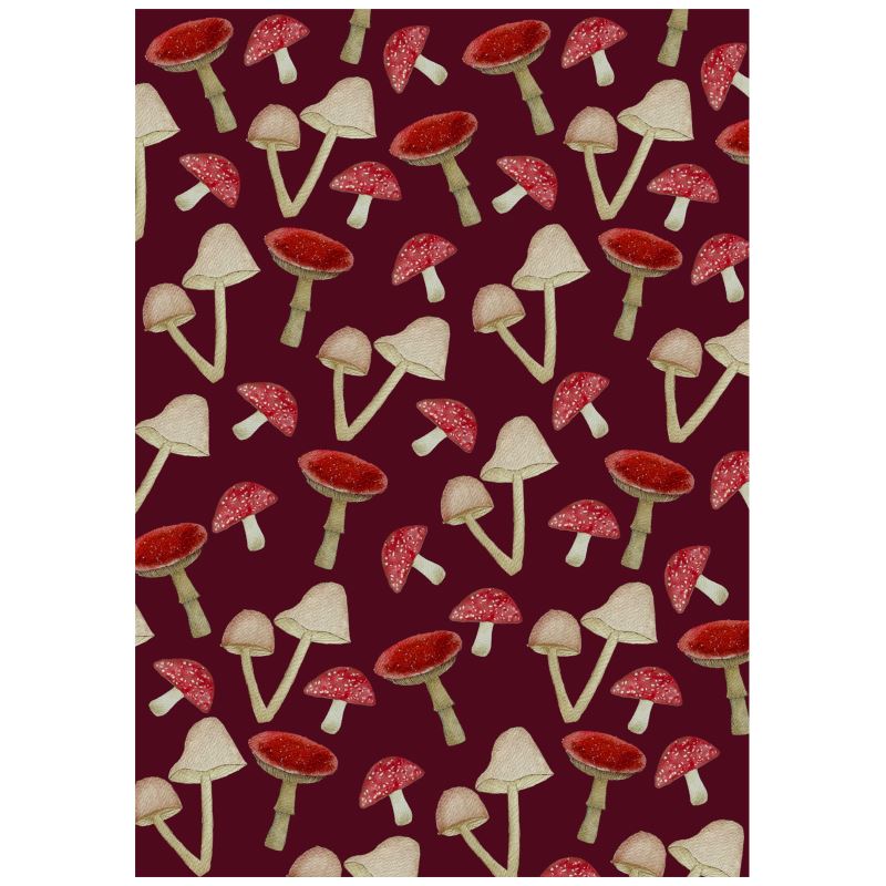 So Mush Love Tea Towel – Art-Led Mushroom Cotton Linen Kitchen Towel (Burgundy or Green)