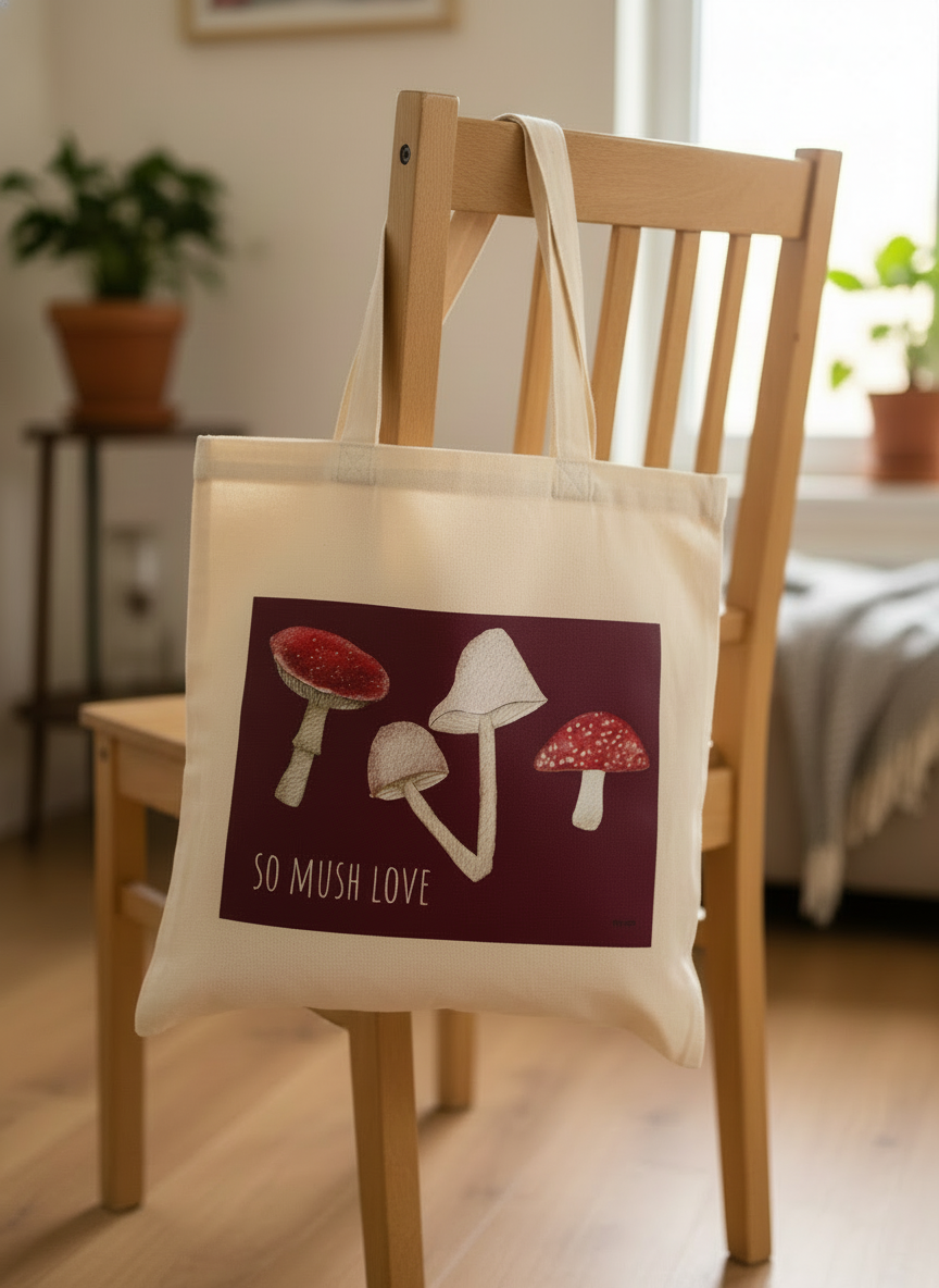 So Mush Love Tote Bag – Organic Cotton Mushroom Illustration | Eco-Friendly Woodland Shopper