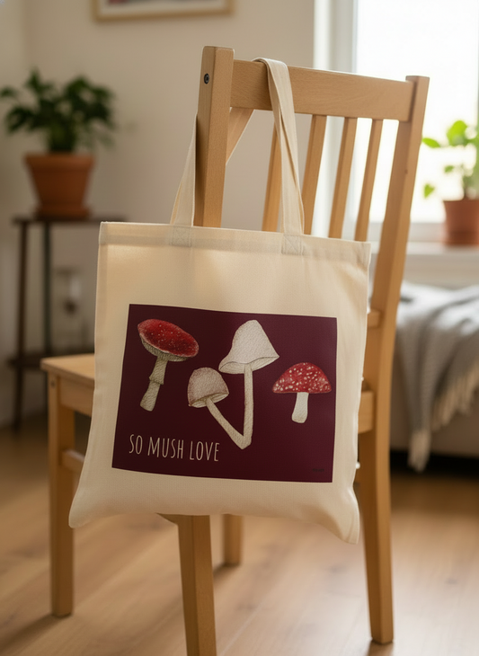 So Mush Love Tote Bag – Organic Cotton Mushroom Illustration | Eco-Friendly Woodland Shopper