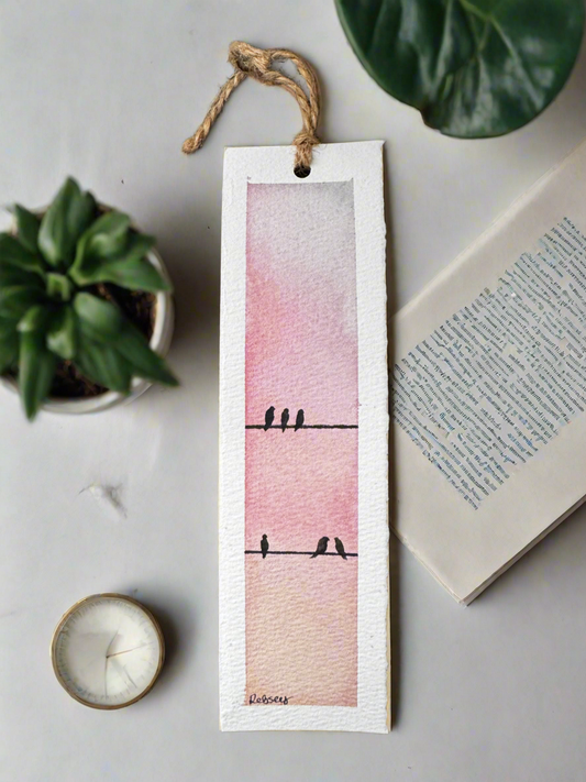 Bird Bookmark – Pink Sky Watercolour Nature Art