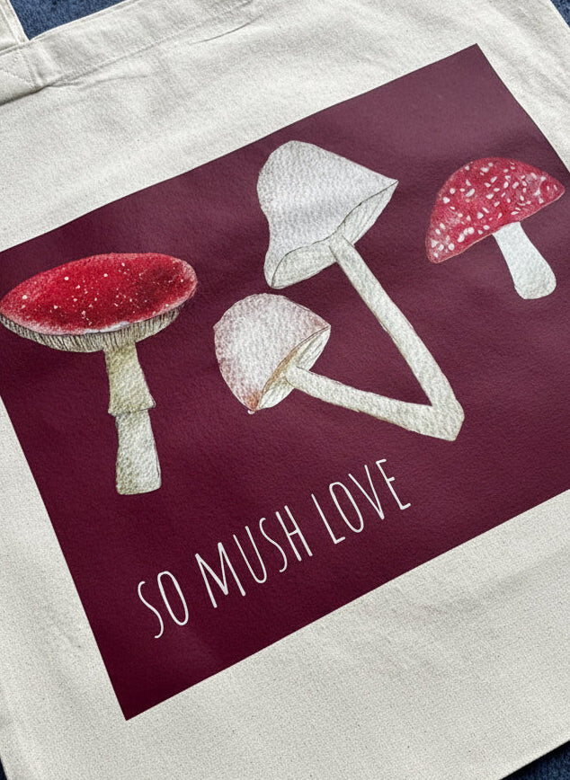So Mush Love Tote Bag – Organic Cotton Mushroom Illustration | Eco-Friendly Woodland Shopper