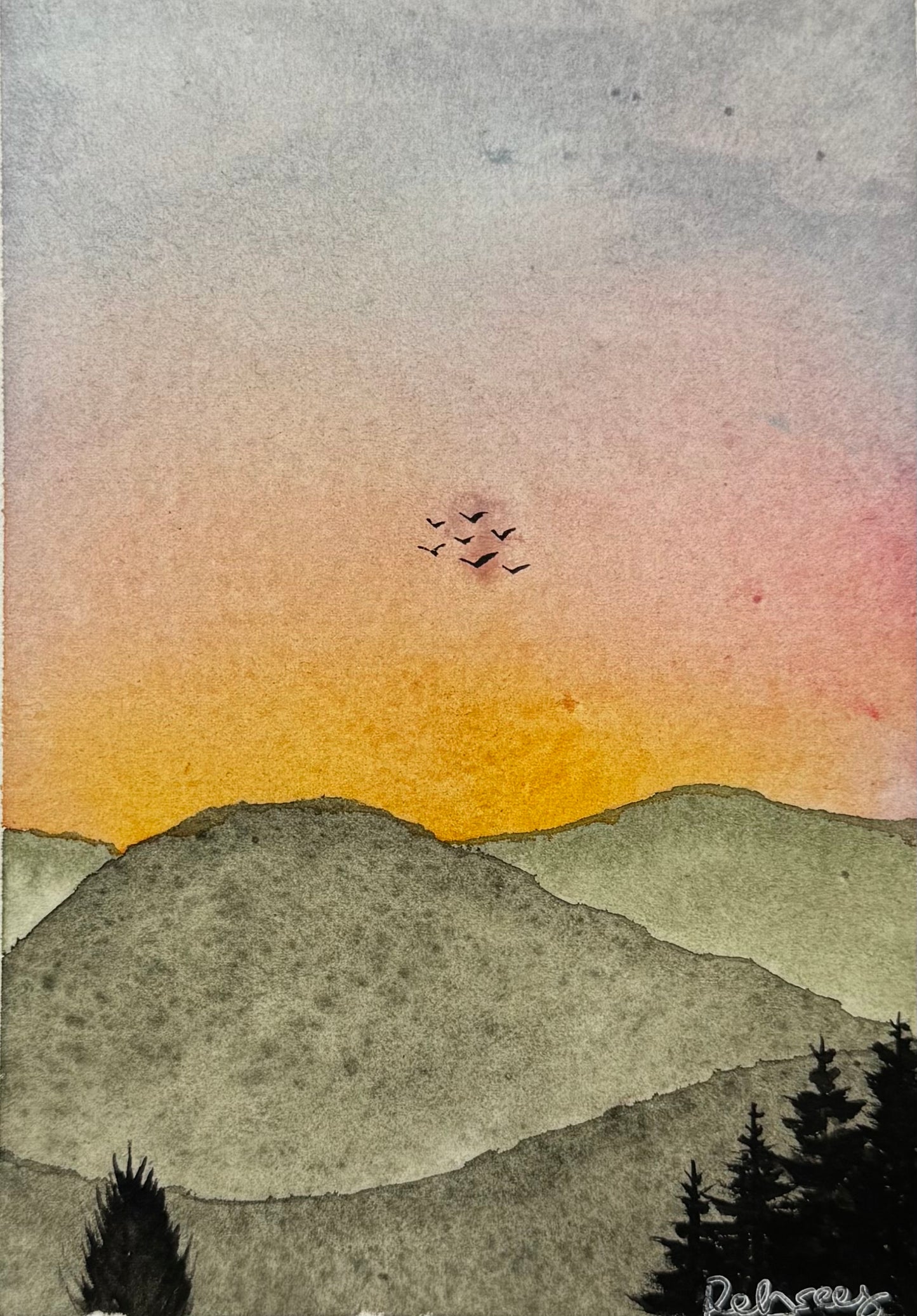 Flight at Sundown | Original Watercolour Painting | 6x4”