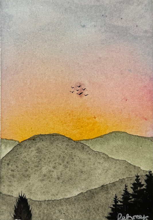 Flight at Sundown | Original Watercolour Painting | 6x4”