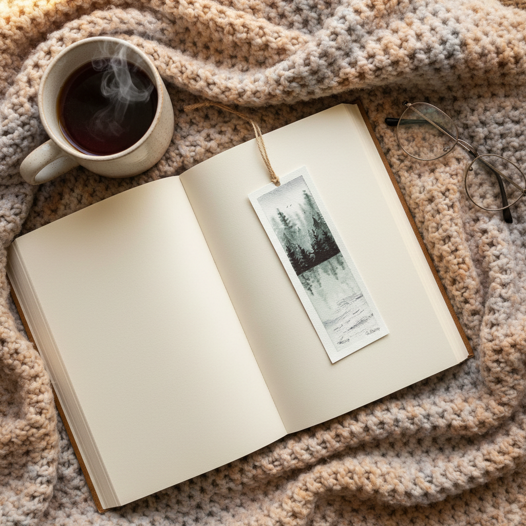 Reflection Forest Bookmark – Hand-Painted Lake & Trees Watercolour Bookmark