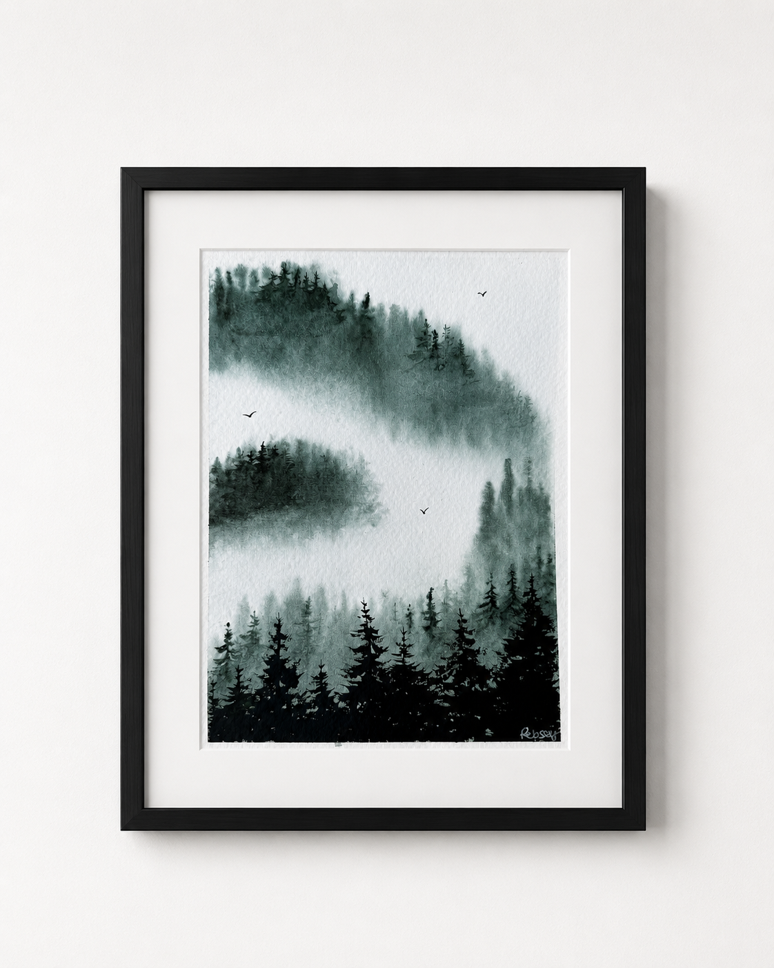 At Peace in the Pines | Original Woodland Forest Watercolour Painting | Framed 8×6