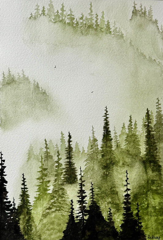 Drifting Green | Original Minimalist Watercolour Painting | A4