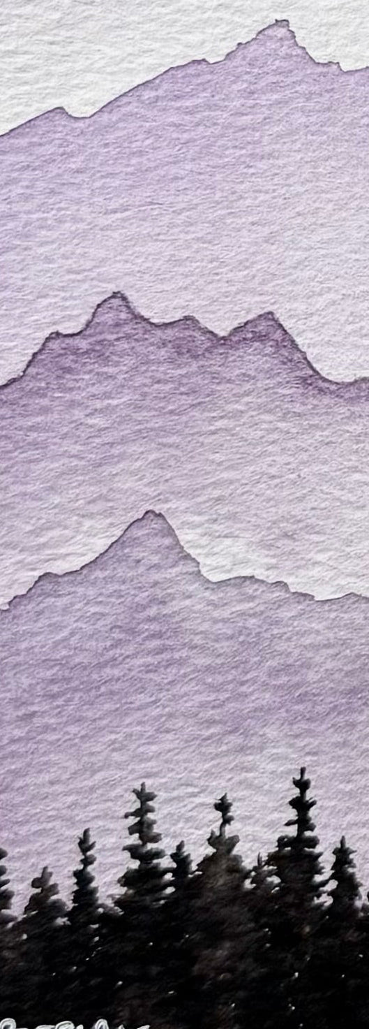 Hand-Painted Mountain Bookmark – Lavender Peak Watercolour Bookmark, Nature Art
