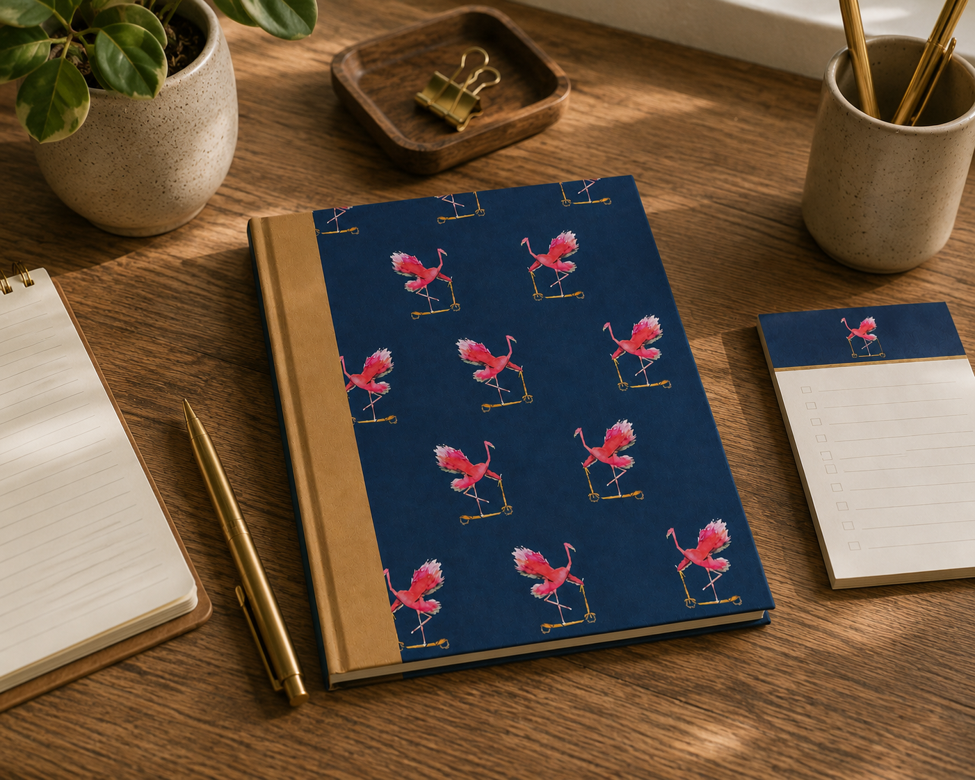 Let’s ’minGO! A5 Hardback Notebook | Flamingo on a Scooter Journal | Fun & Quirky Art Notebook