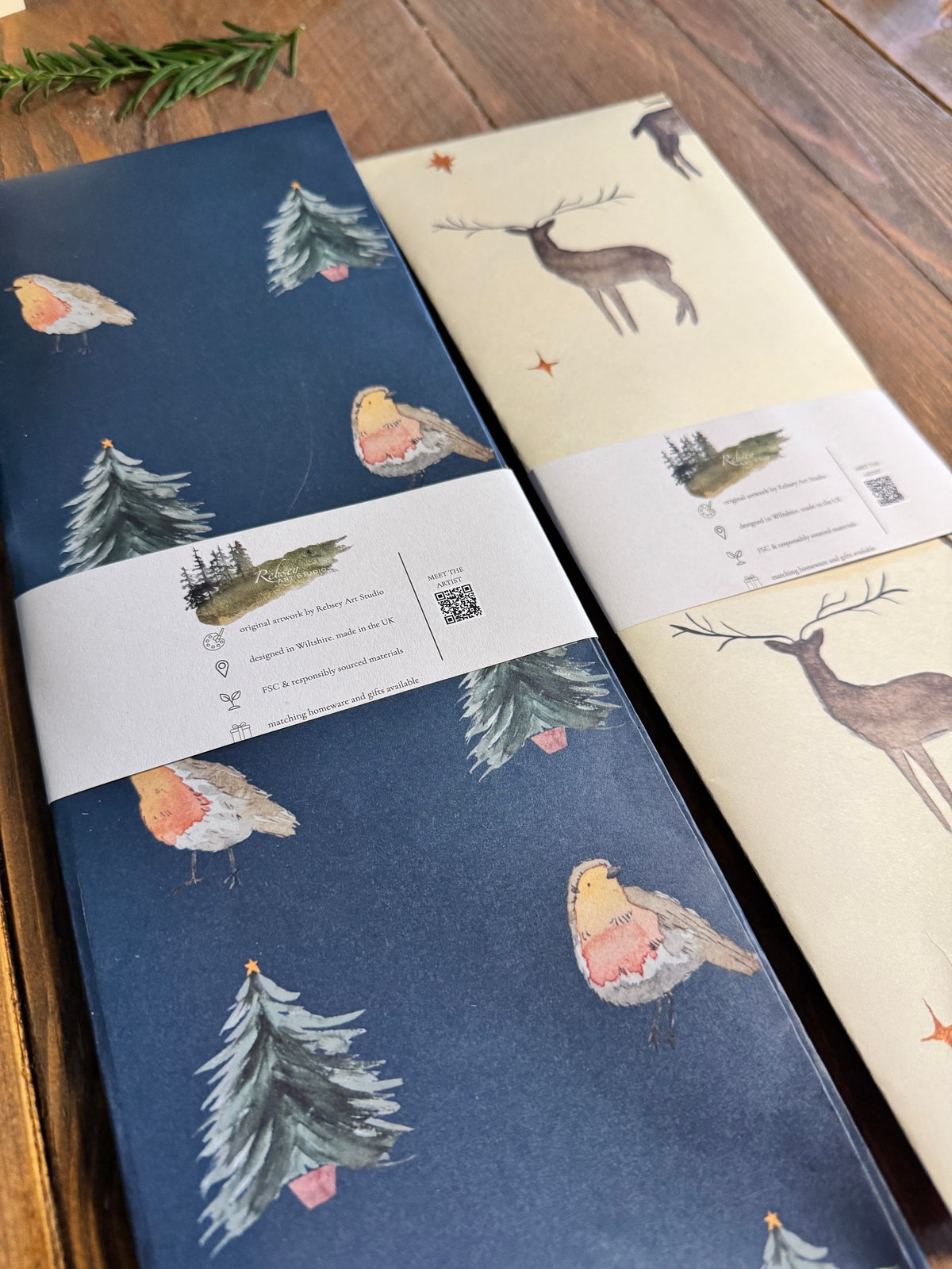 Christmas Gift Wrap Duo | 2 x 50 x 70cm | FSC Recyclable Paper | Reindeers & Robins