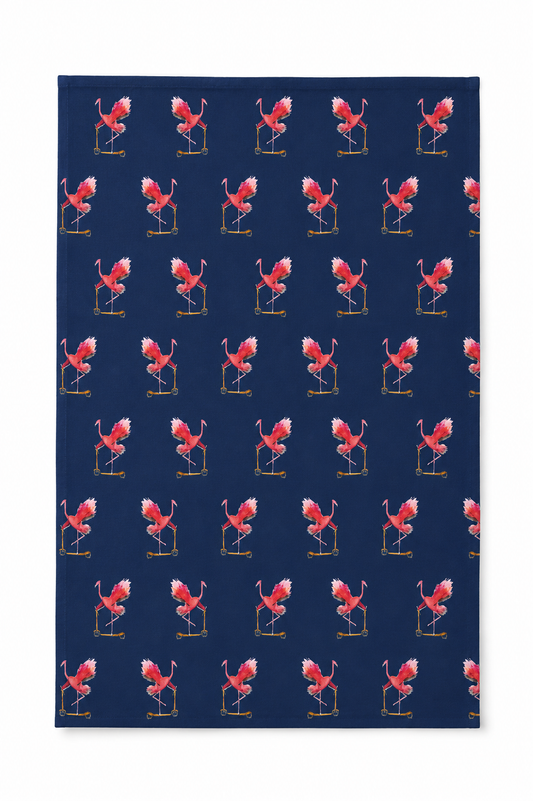 Let’s ’minGO! Tea Towel – Flamingo on Scooter Art-Led Cotton Kitchen Towel