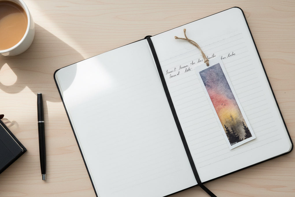 Sunset Forest Bookmark – Warm Sky Watercolour Art
