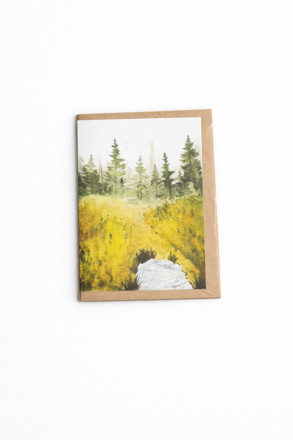 Pines Beyond the Meadow | Sustainable Art Greeting Card | Recycled A6 | Nature-Inspired Illustration