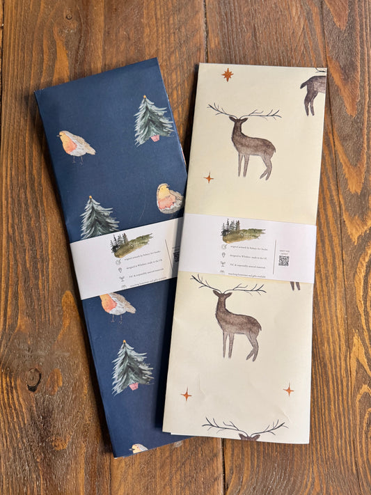 Christmas Gift Wrap Duo | 2 x 50 x 70cm | FSC Recyclable Paper | Reindeers & Robins