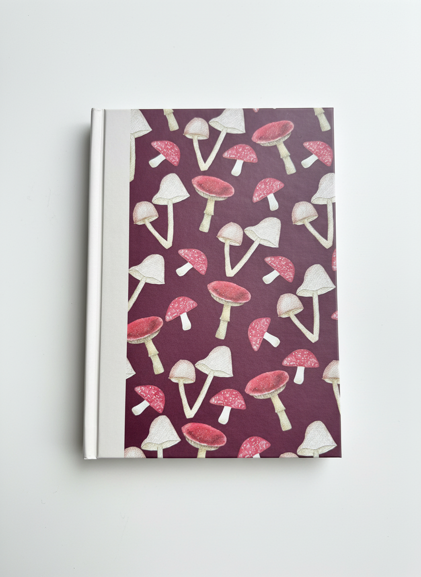 Mushrooms A5 Hardback Notebook | Woodland Pattern Journal | Cottagecore Mushroom Stationery